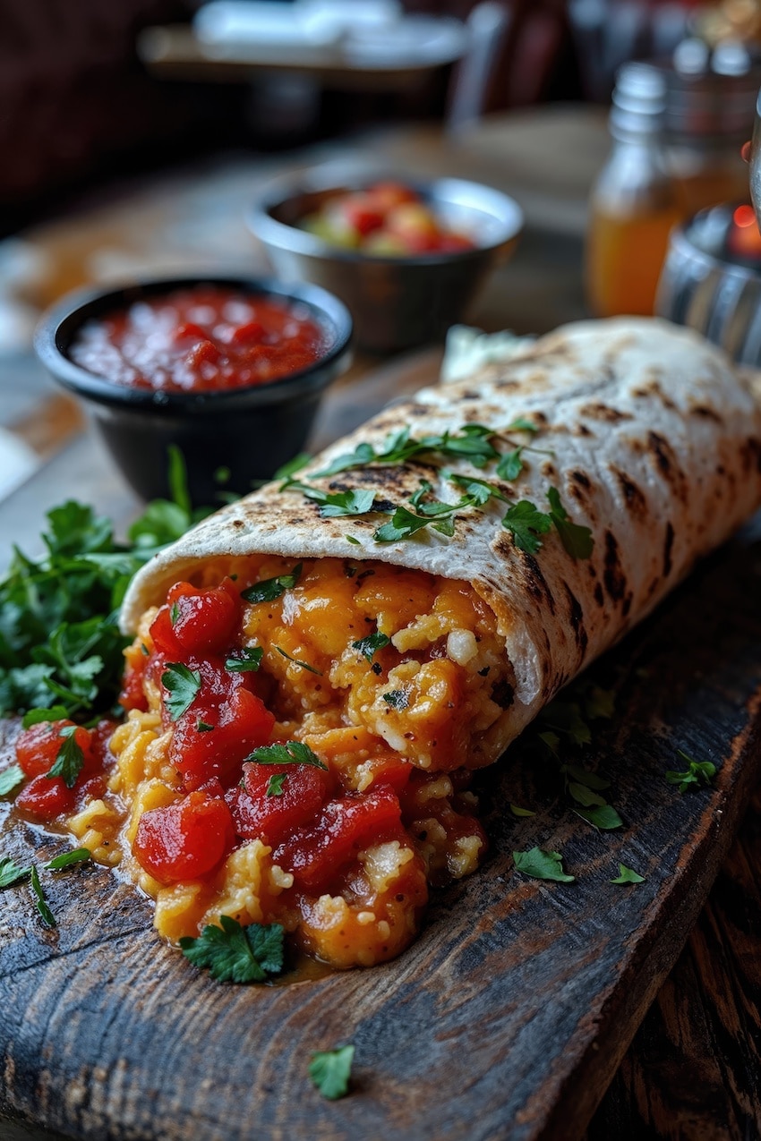 Mexican burrito with beef, beans and sour cream rotch jones duff house
